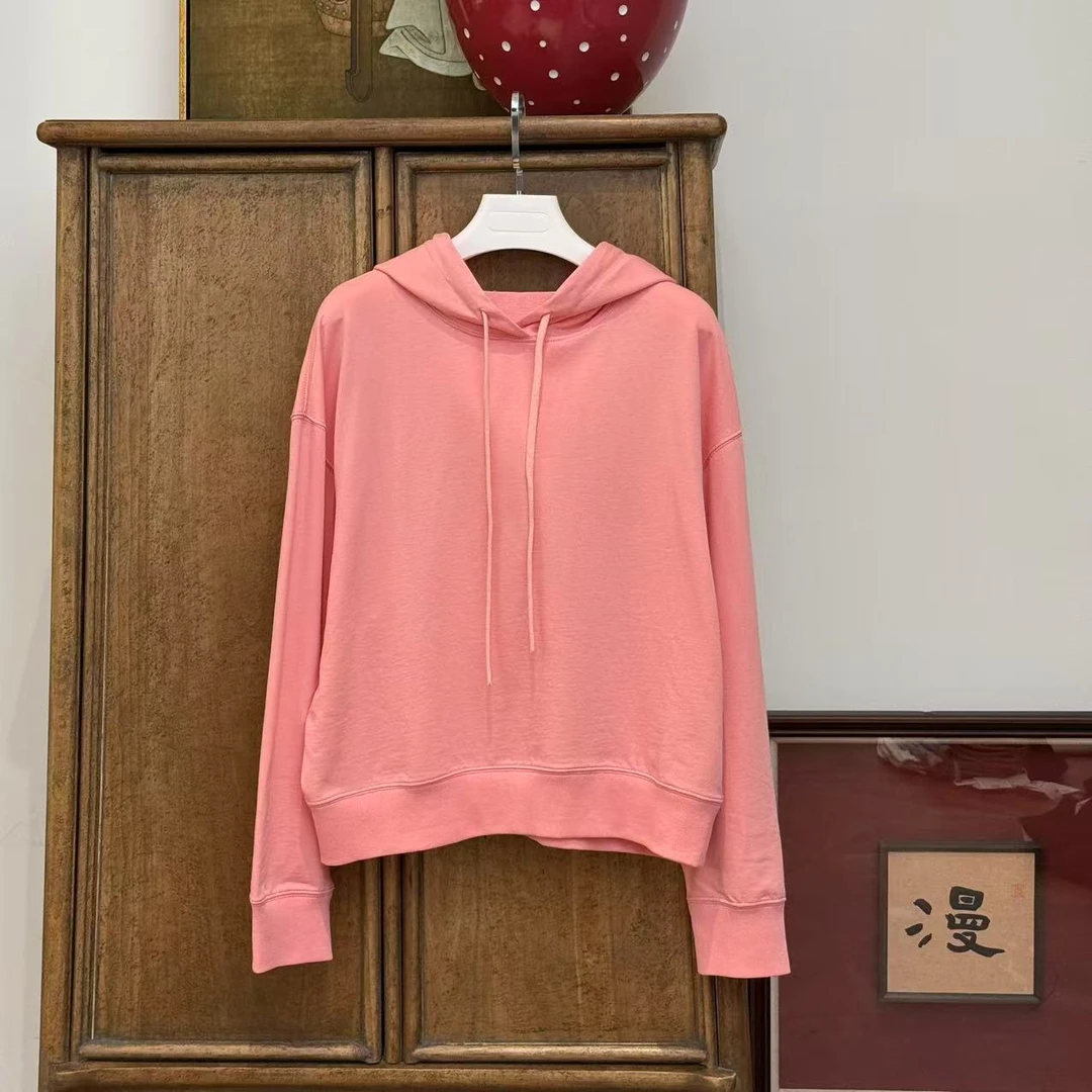 MYL2025春季新品纯棉粉色卫衣连帽长袖套头纯色休闲宽松上衣