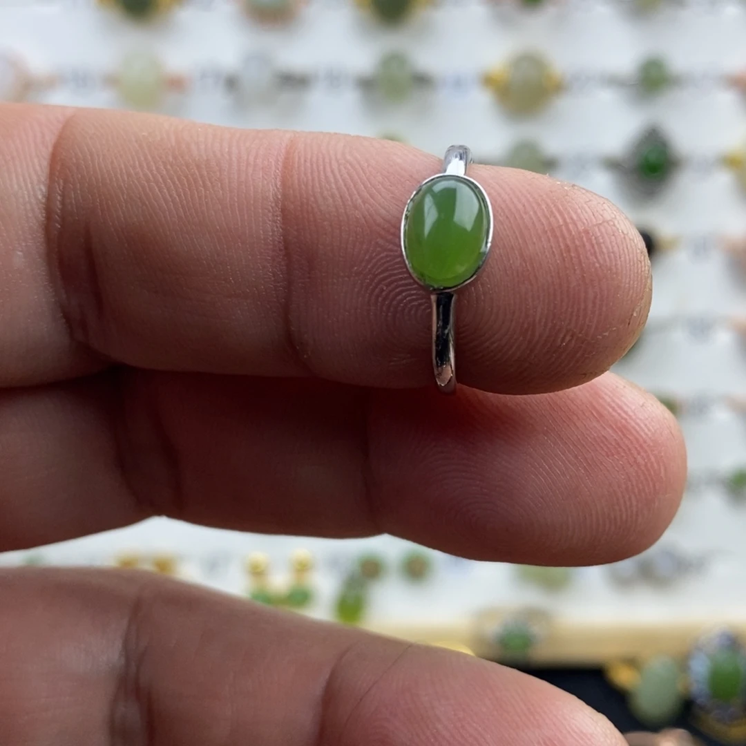 和田玉（碧玉）银S925镀金镶嵌戒指