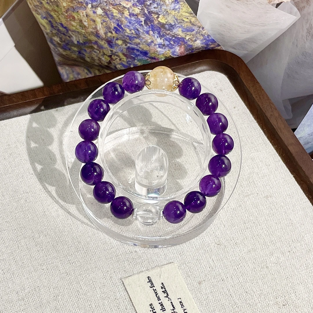 【晶榜提名】10mm紫水晶+黄塔晶原创设计天然水晶多样性随机发TY063