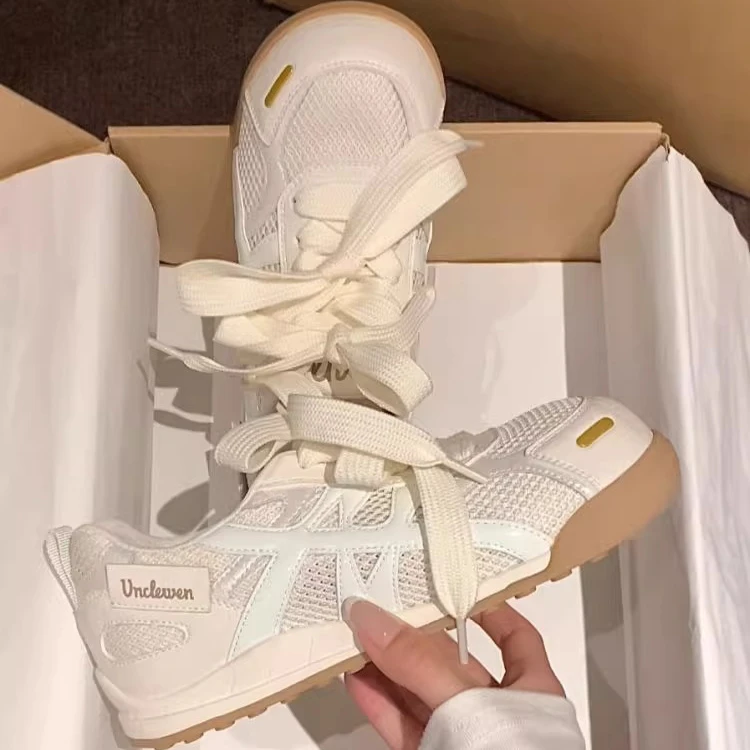圆头丑萌小众阿甘德训鞋女2025年夏季内增高网面透气休闲运动板鞋