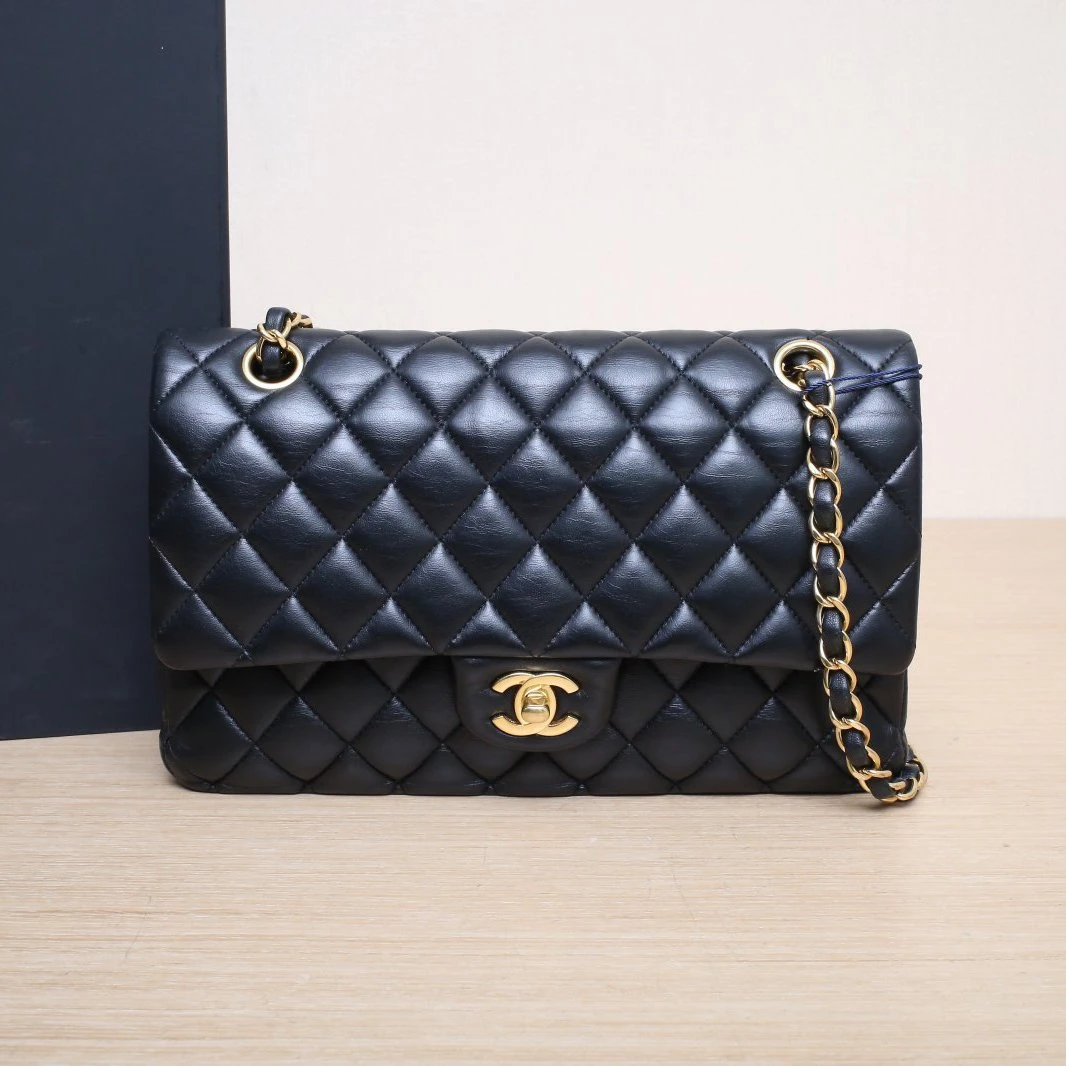 95新 Chanel/香奈儿 【小花Han】CF 口盖包 中号 黑色29开 金扣 包