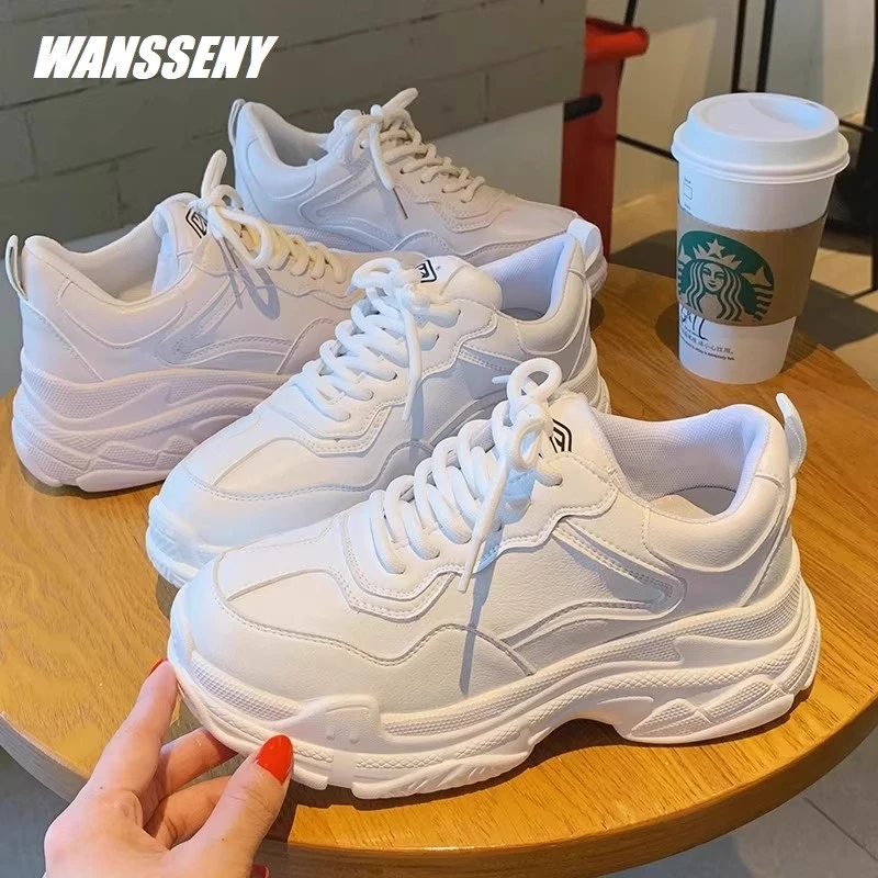 WANSSENY 时尚老爹鞋运动鞋白色厚底老爹鞋休闲鞋ins春秋韩版四季