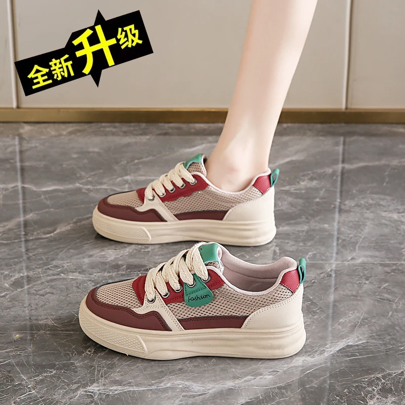 大牌正品休闲鞋女款2025新款夏季网面透气舒适轻便软底运动板鞋女