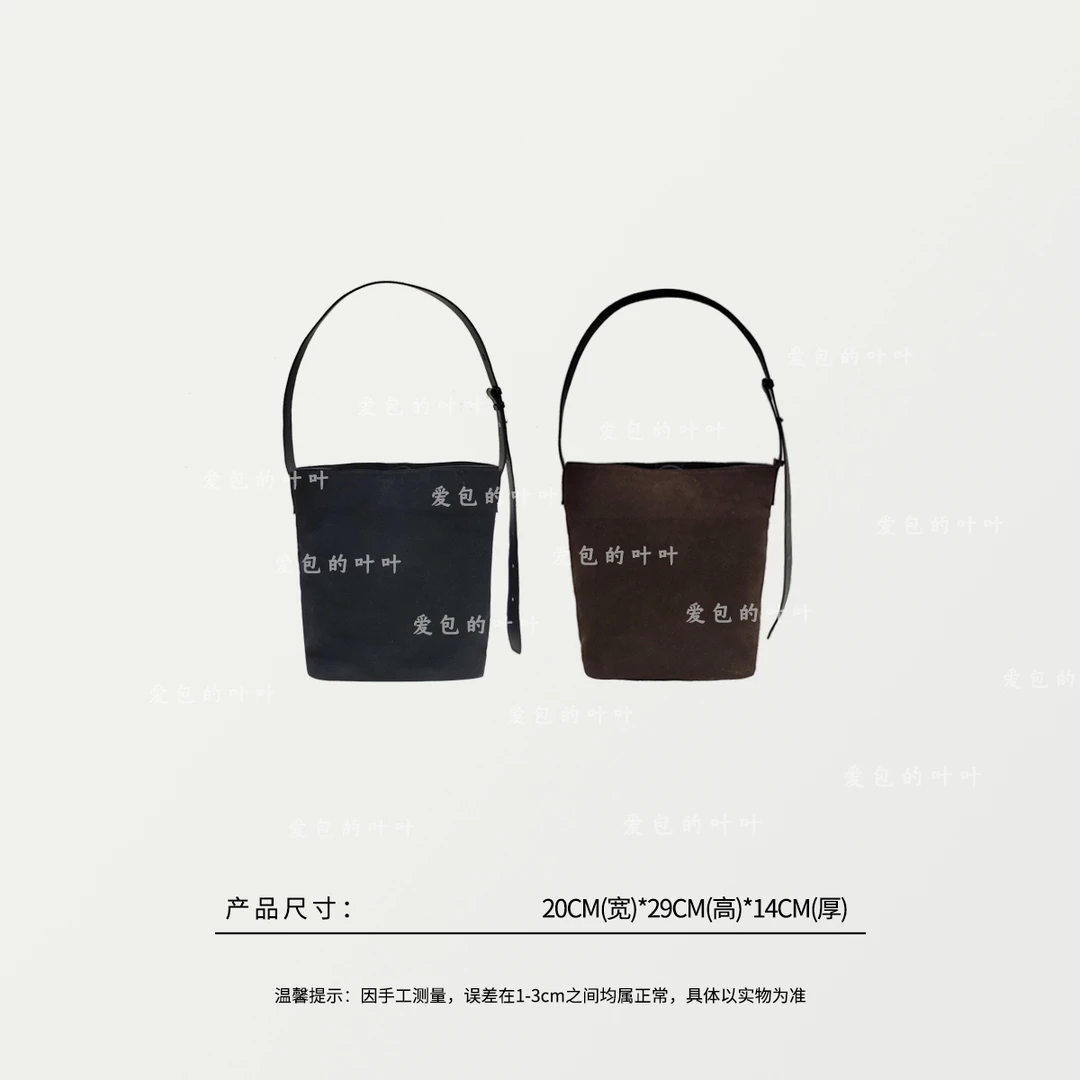 56879 韩版，FP家 黑/深棕色翻毛牛皮斜背包单肩水桶包