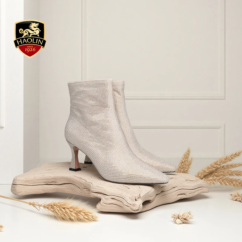 豪麟名鞋迪嘉女鞋性感瘦瘦时装靴羊反绒面革+织物DJELA52WN019