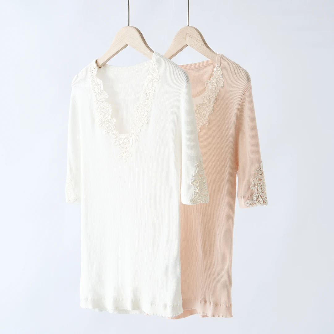 【YS11356】25夏季新重磅桑蚕丝镂空刺绣短袖针织衫T恤