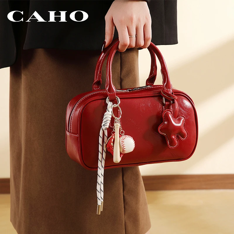 CAHO2025新款红色复古保龄球包新娘结婚手提包礼物百搭单肩斜挎包