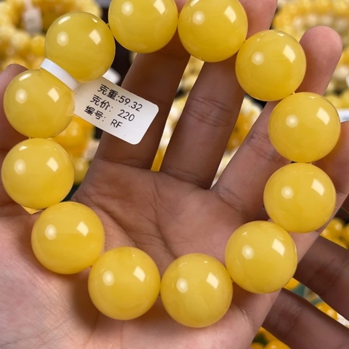 琥珀未镶嵌手链59.32g焦皮同料圆珠20mm rf