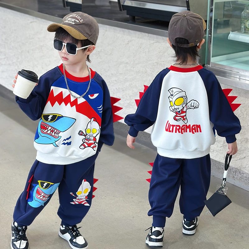 奥特曼衣服男童套装春秋季2025新款小男孩时髦春装儿童卫衣两件套