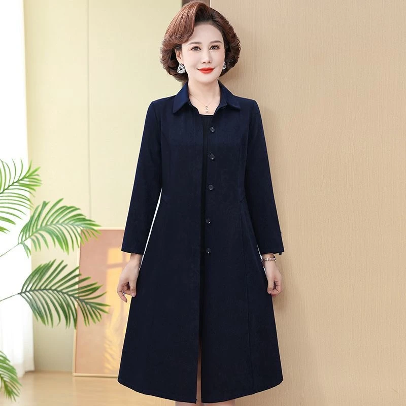 春秋新款女中春秋季百搭妈妈长款风衣中年妈妈装洋气气质过膝外套