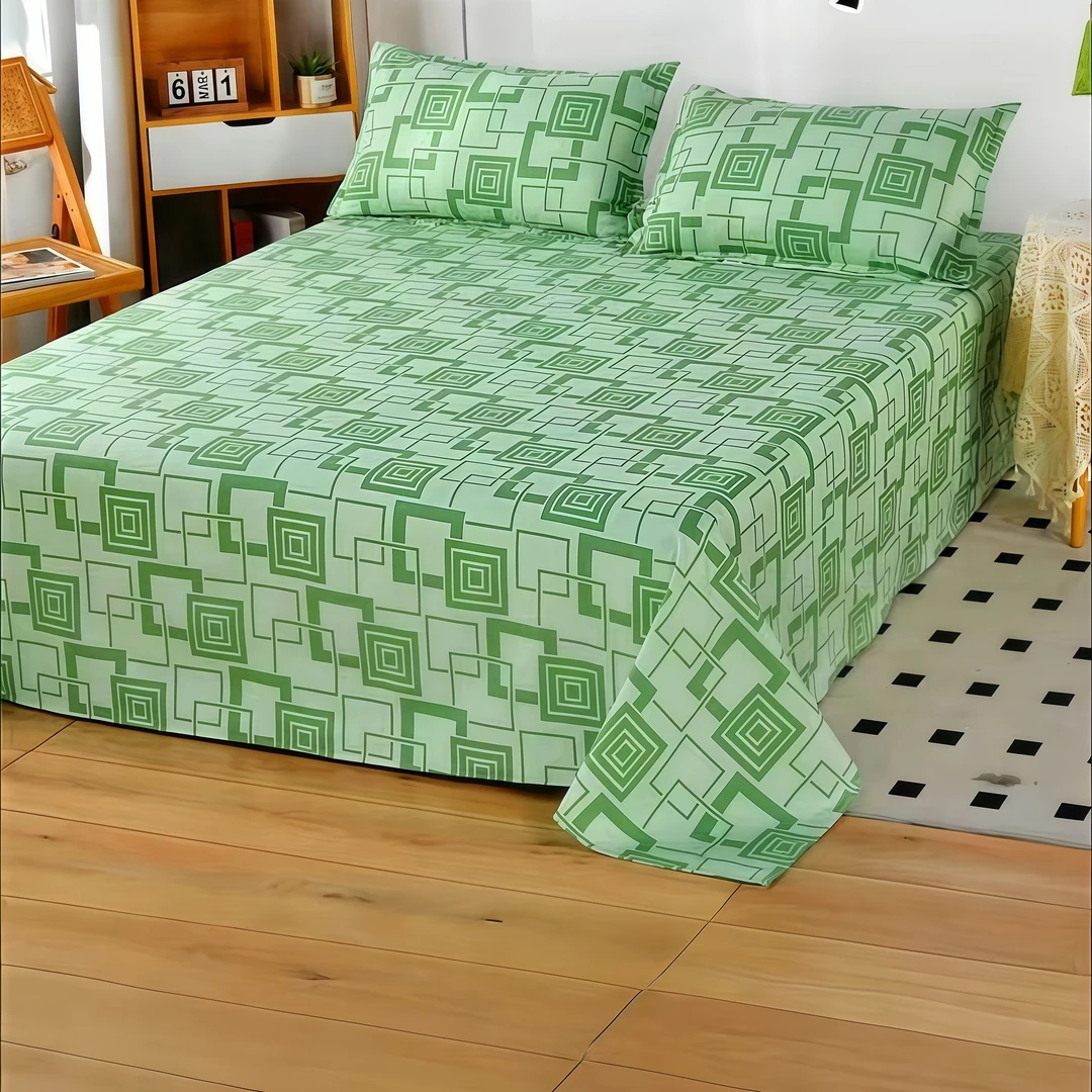 原棉老粗布厚款不跑床床单枕套榻榻米炕单【环环相扣~绿】
