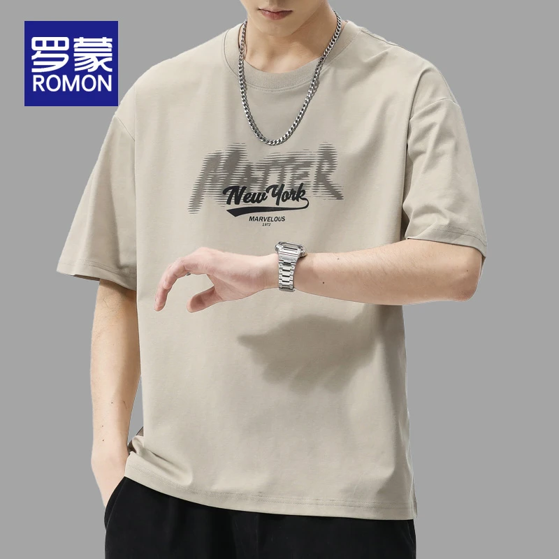 罗蒙男款短袖t恤夏季薄款男士2025新款印花潮牌宽松ins体恤上衣男
