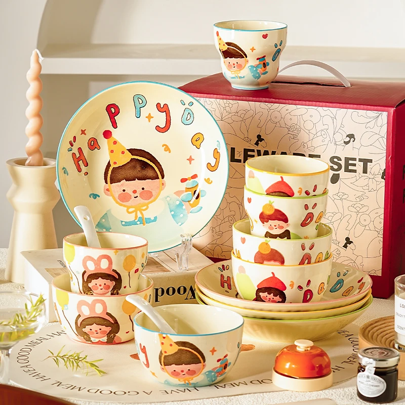 wuxin一家四口餐具家用碗盘陶瓷乔迁新居礼品结婚新婚生日礼物女
