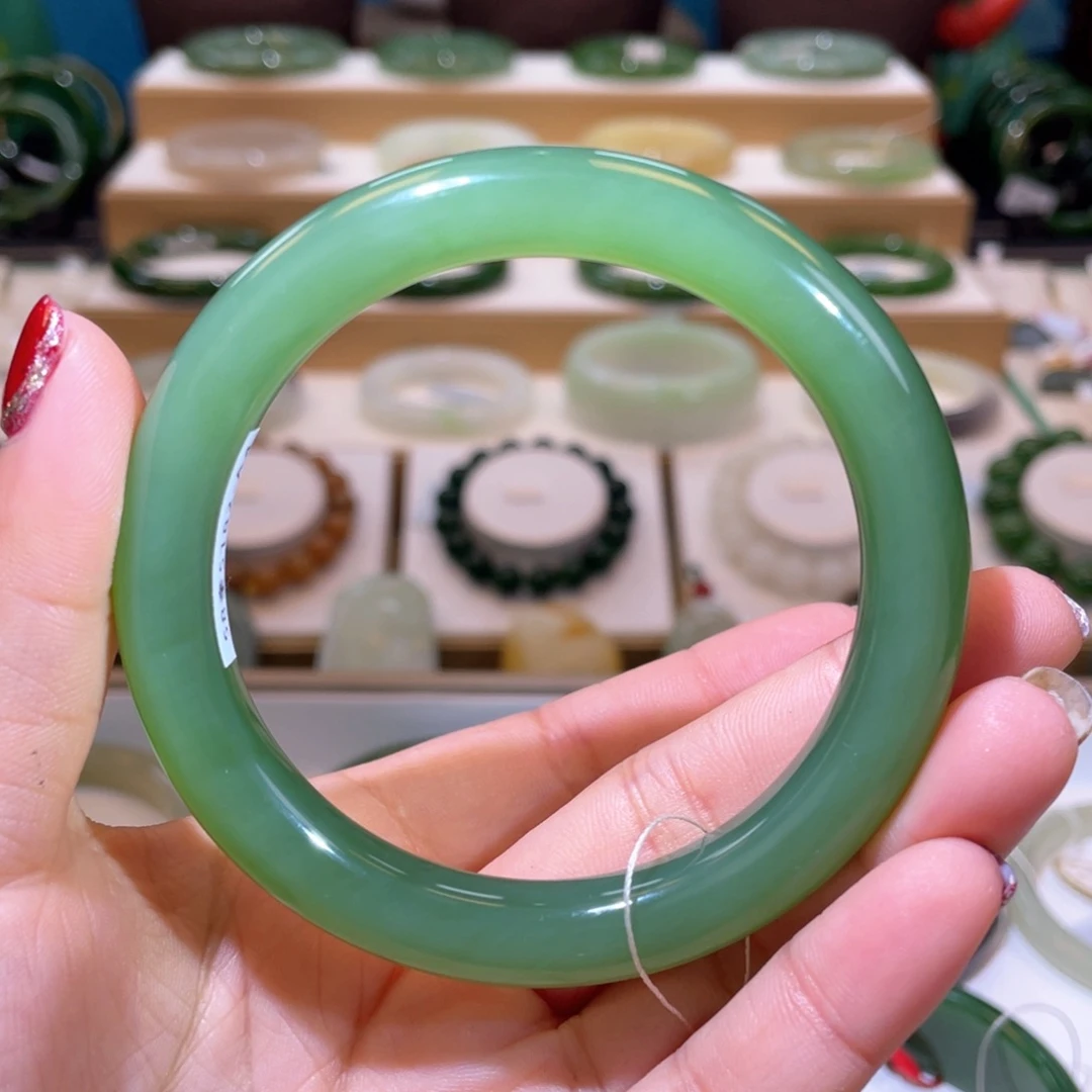 和田玉收藏级粉绿手镯59、60未镶嵌