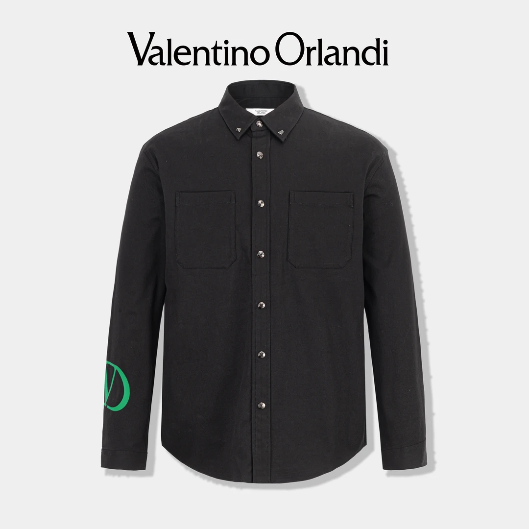 Valentino orlandi男士秋冬A版时尚简约多口袋金属扣长袖衬衫外套