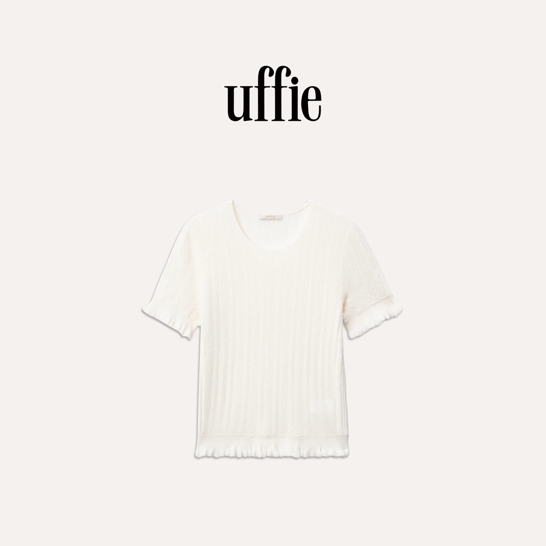 UFFIE于绘 荷叶边饰提花针织短袖