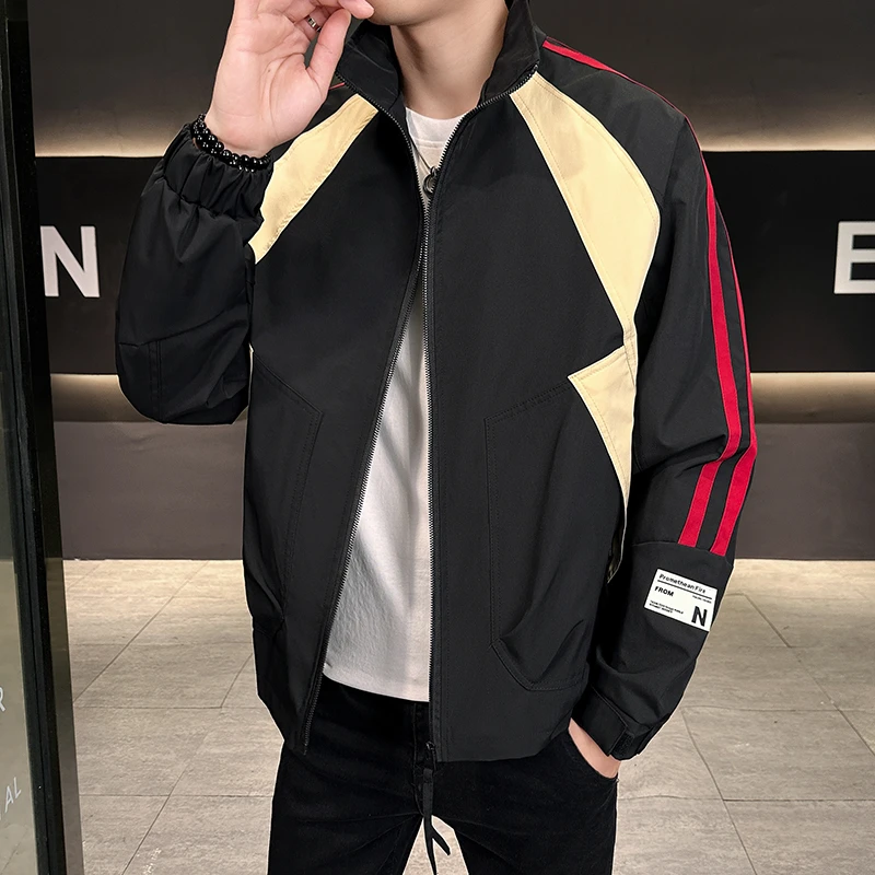 高级感潮牌外套男春秋拼接帅气夹克衫2025新款休闲男生流行上衣服