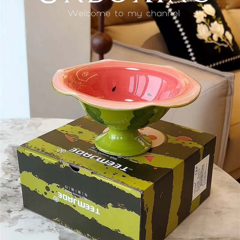 家用陶瓷水果盘客厅茶几零食盘子可爱高颜值水果盘个性西瓜水果盘