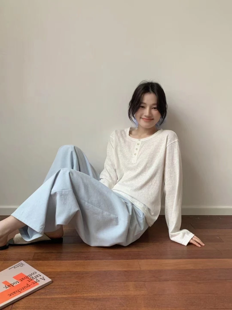 韩系爆款四个扣长袖