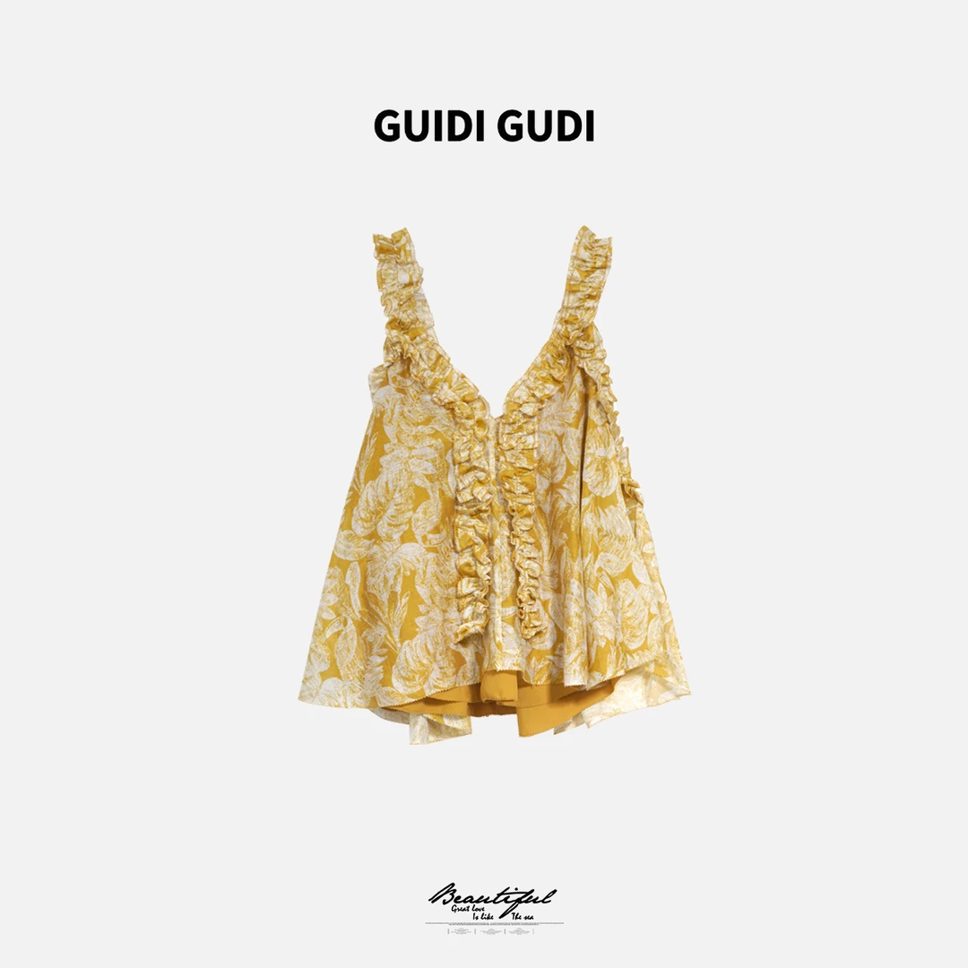 GUIDI GUDI【秘密约会】性感女人味吊带背心/黄加蓝