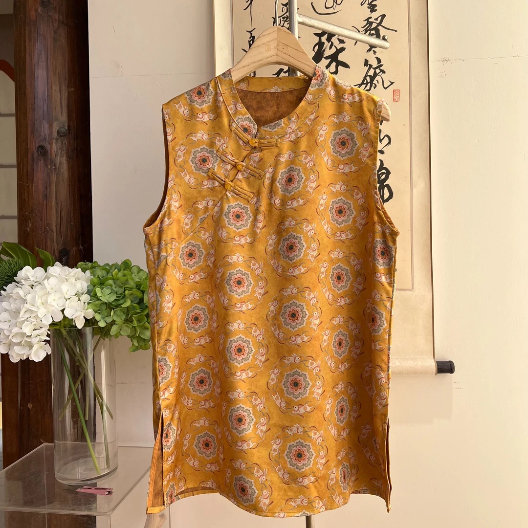 薄款中长款上衣女士扎染立领中式网红提花夏季117