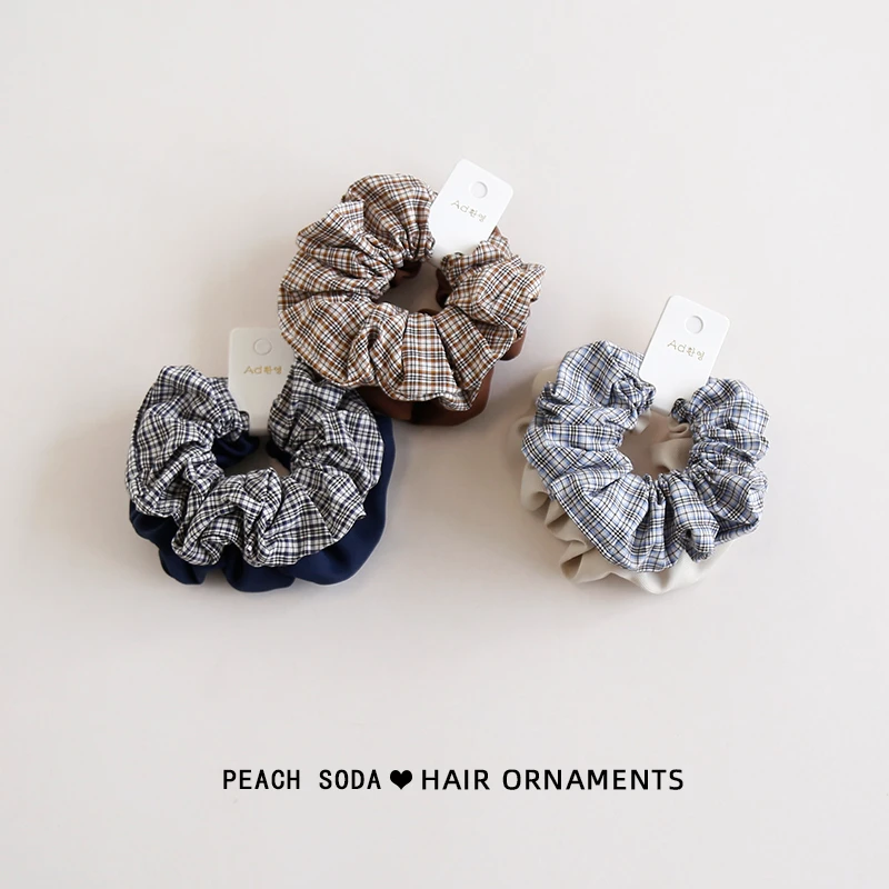 法式慵懒~复古格纹中号大肠发圈低马尾头绳布艺简约发绳皮筋头饰