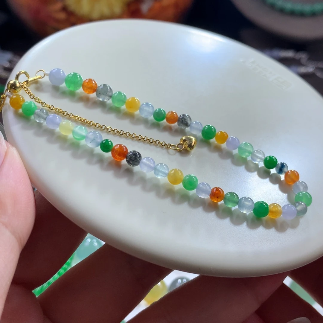 翡翠未镶嵌手链翡翠冰底艳彩糖果缤纷卡3.50～5.20+