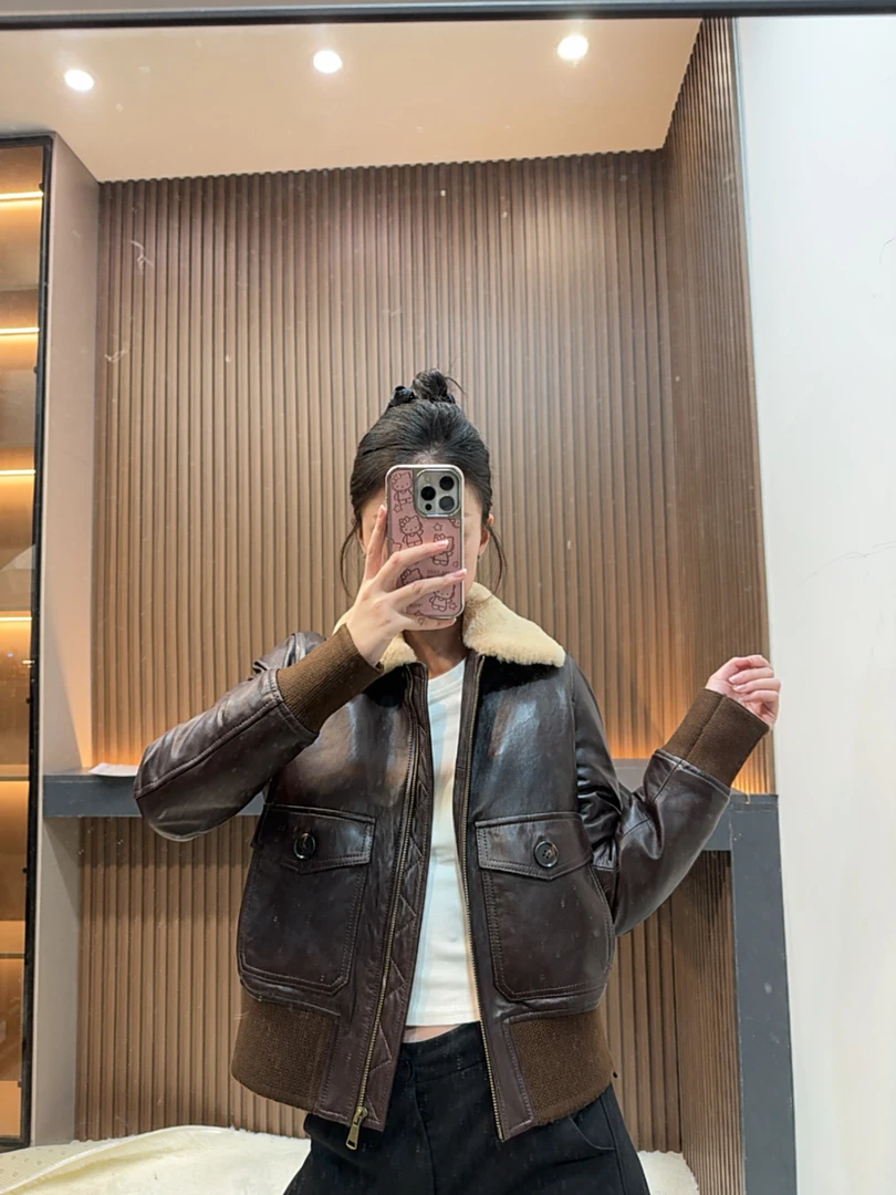 SN 绵羊皮鹅绒服羊羔毛领 33025