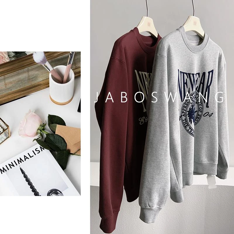 S835纽约双色卫衣2025春新品休闲圆领字母春季宽松套头刺绣潮牌