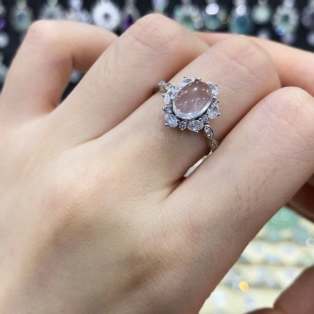 芙蓉石戒指银S925镶嵌