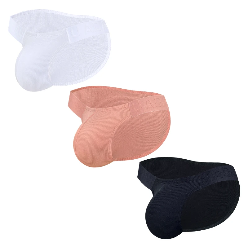 性感高叉男士内裤浮雕腰带螺纹棉无侧翼内裤柔软运动健身三角裤