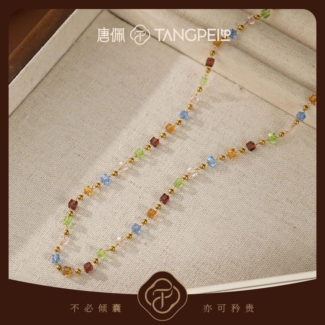 不锈钢亚克力项链 设计感秋冬多巴胺彩色串珠项链颈链时尚饰品