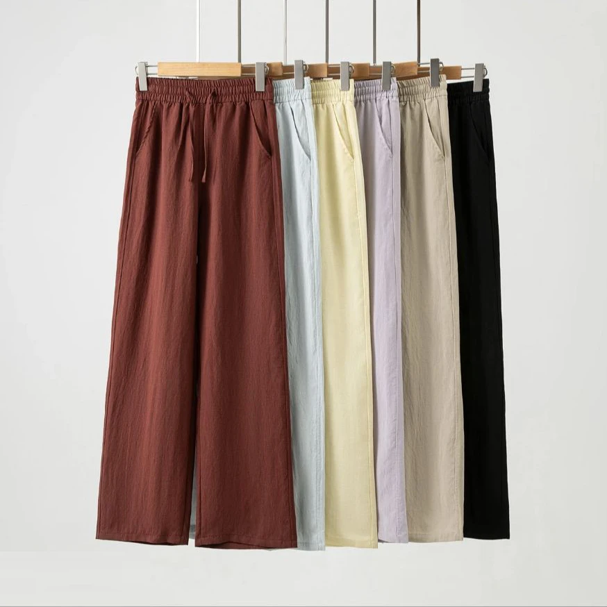 2025新款棉麻显瘦高腰垂感夏季长裤休闲亚麻百搭休闲裤子