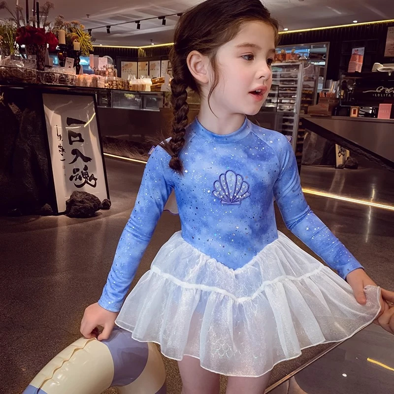 爱莎公主泳衣洋气儿童公主游泳衣夏装2025新款小女孩长袖防晒泳装