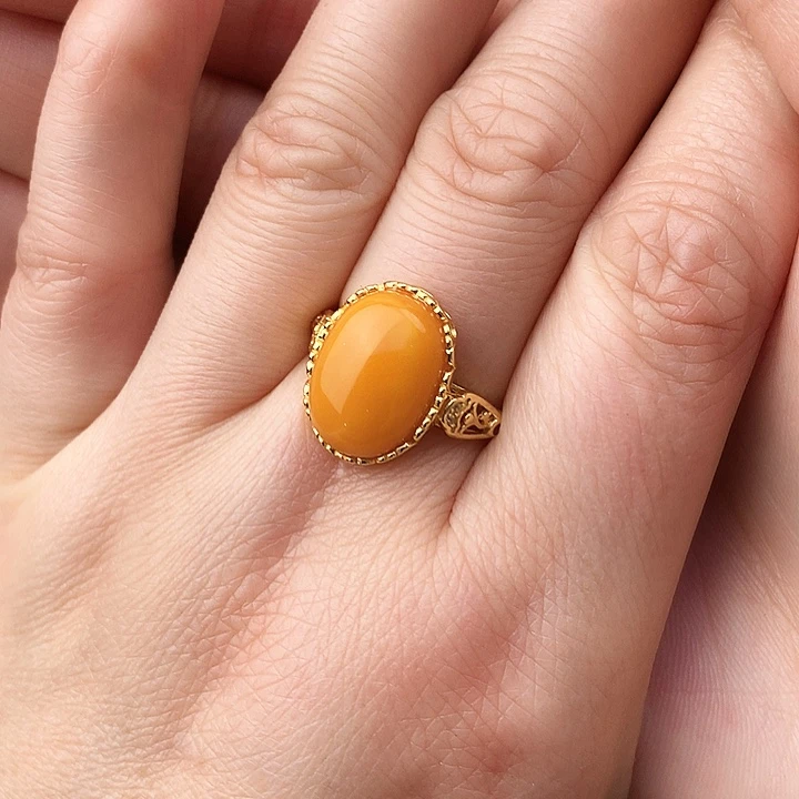 蜜蜡戒指银S925镶嵌戒指