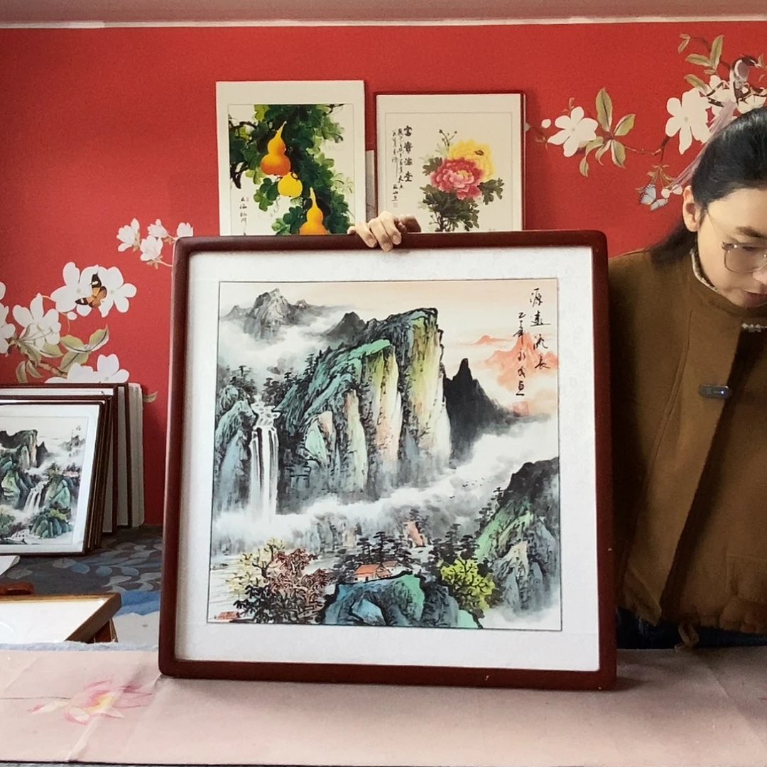 国画 手写手绘带框包邮国画作品62✖️62