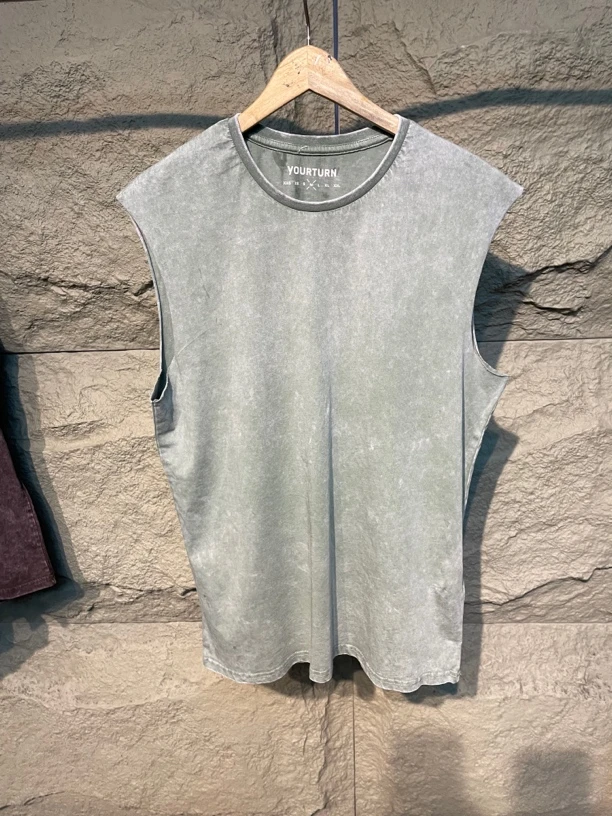 2421外贸男款纯棉水洗砍袖背心