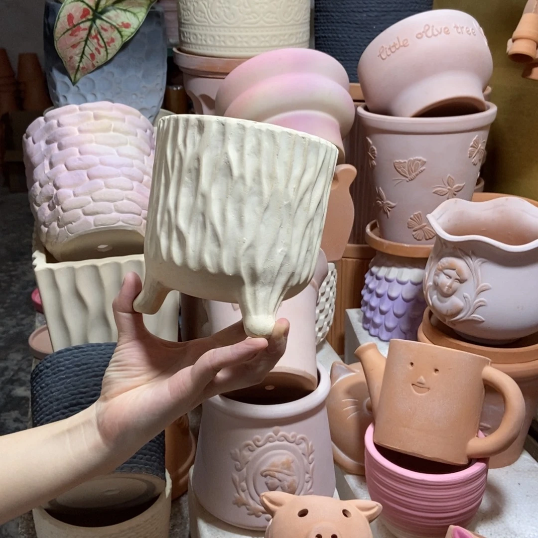 13×14白陶三脚树纹 粗陶1个