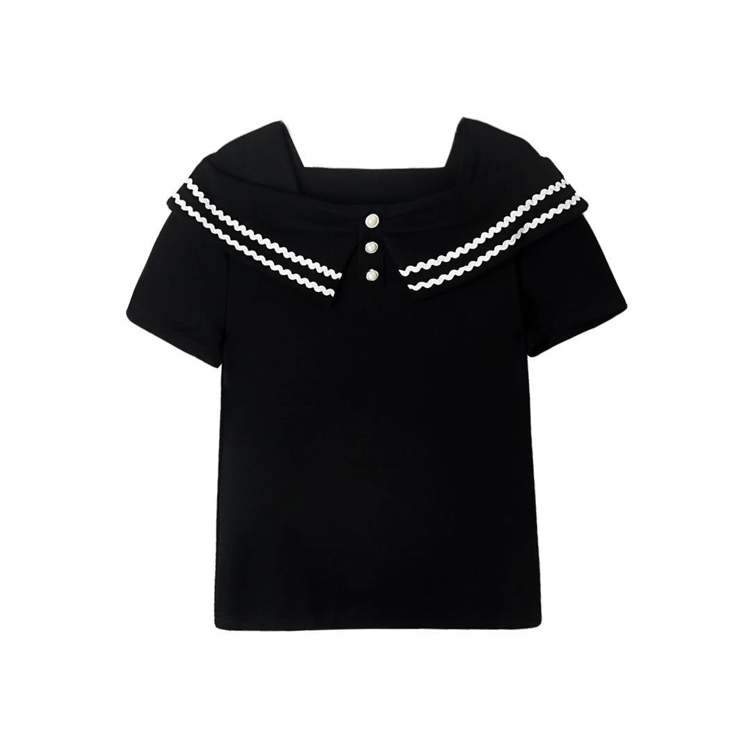 【姿姐专属】夏季优雅气质显瘦设计感女士时尚百搭圆领T恤A054#