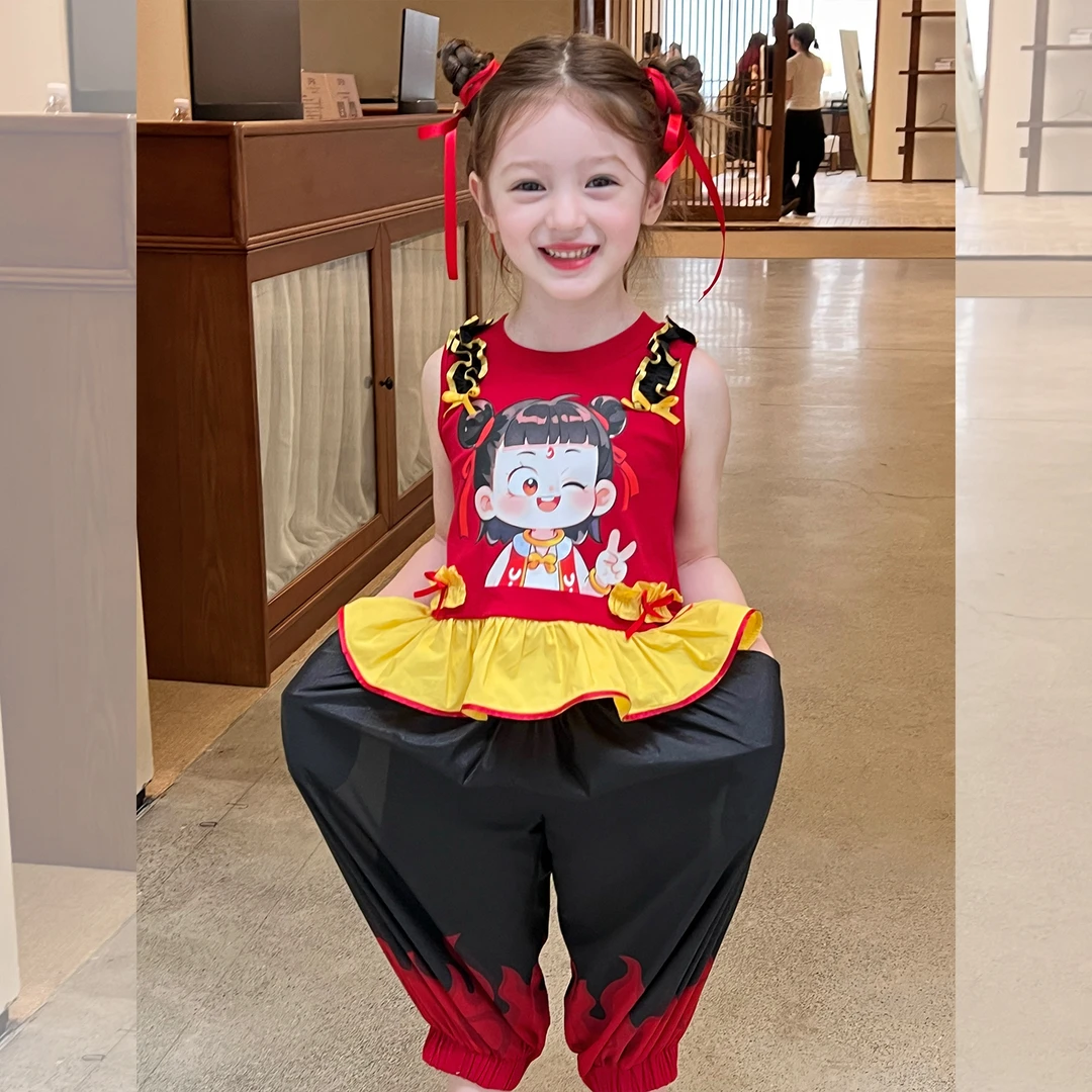 栀了成长记童装儿童男童洋气哪吒夏季薄款中国风民族风女童套装