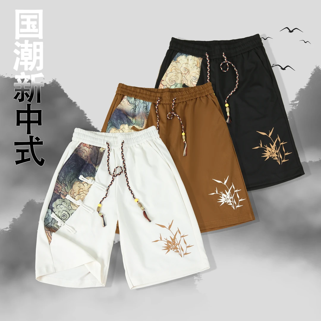 【特价】国风新中式男女款时尚休闲宽松青少年撞色拼接短裤CL609