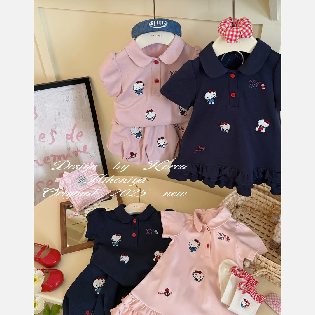 【奶莓软糖】二Hihoniya~2025春季欧若风亲子减龄Kitty刺绣韩版套装