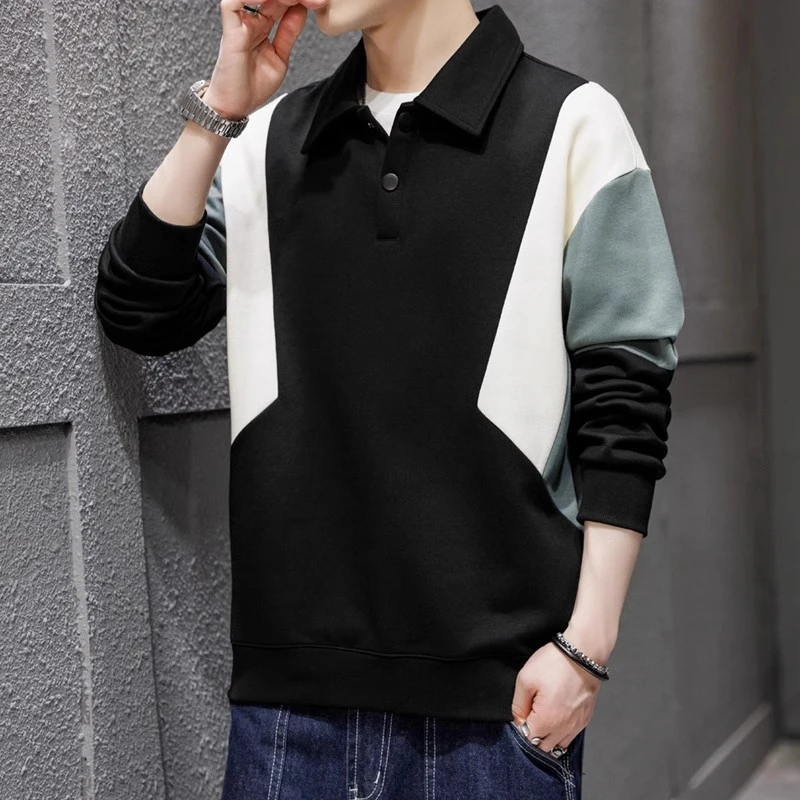 曼库帕娅港风拼接翻领卫衣男士秋冬季国风潮牌痞帅长袖休闲男生
