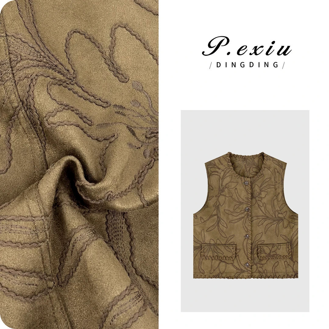 【秀场新意】复古麂皮绒盘绣绣花时髦无袖马甲 M9081