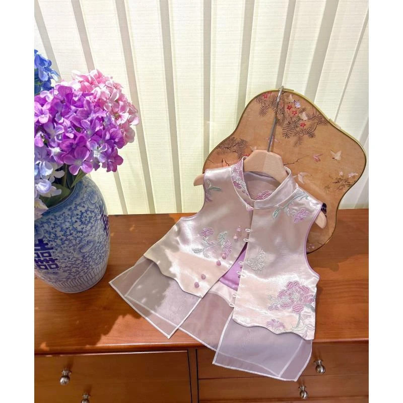 CCM新中式紫色提花刺绣马甲女2025春夏新款国风时尚气质坎肩上衣