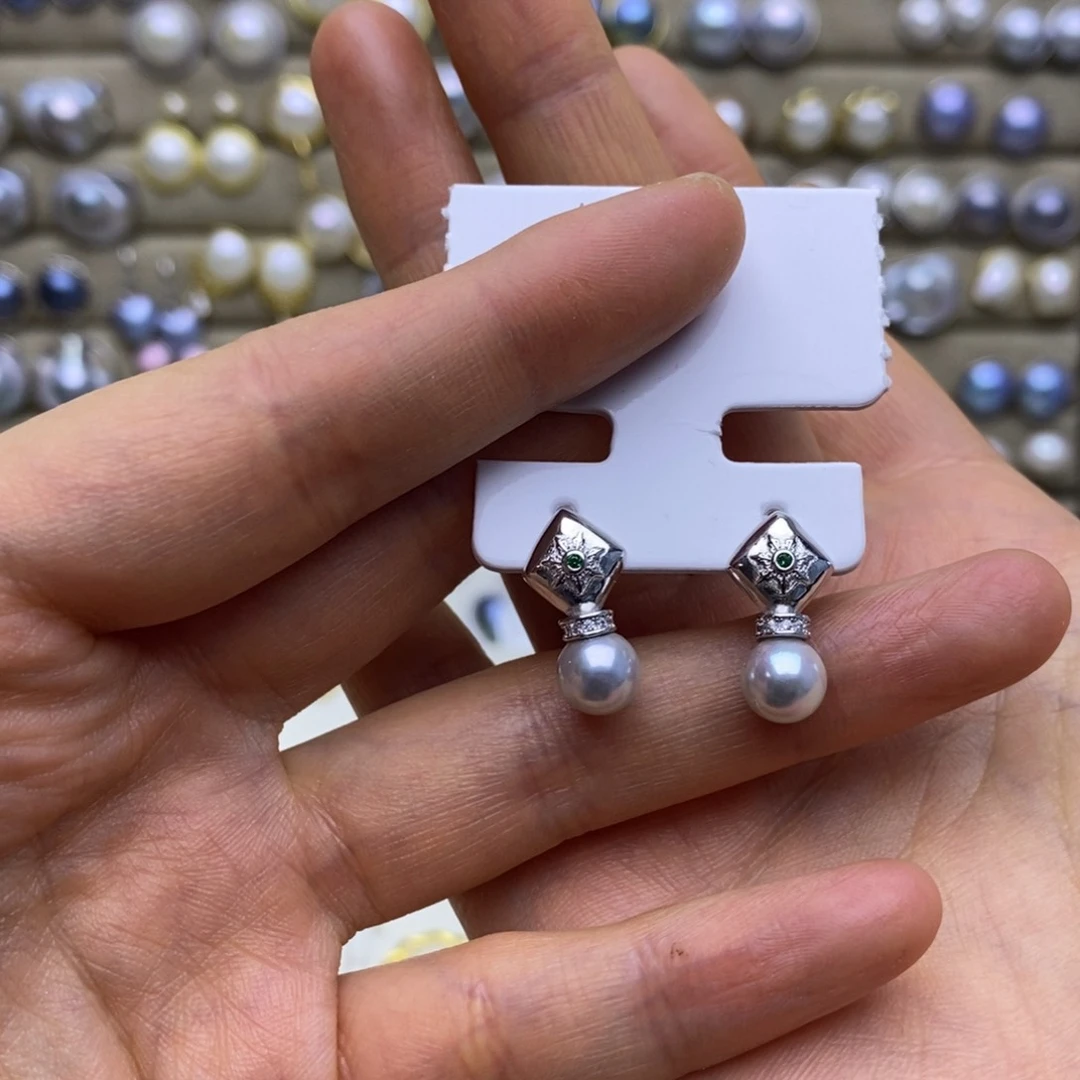 海水珍珠耳饰银S925镶嵌