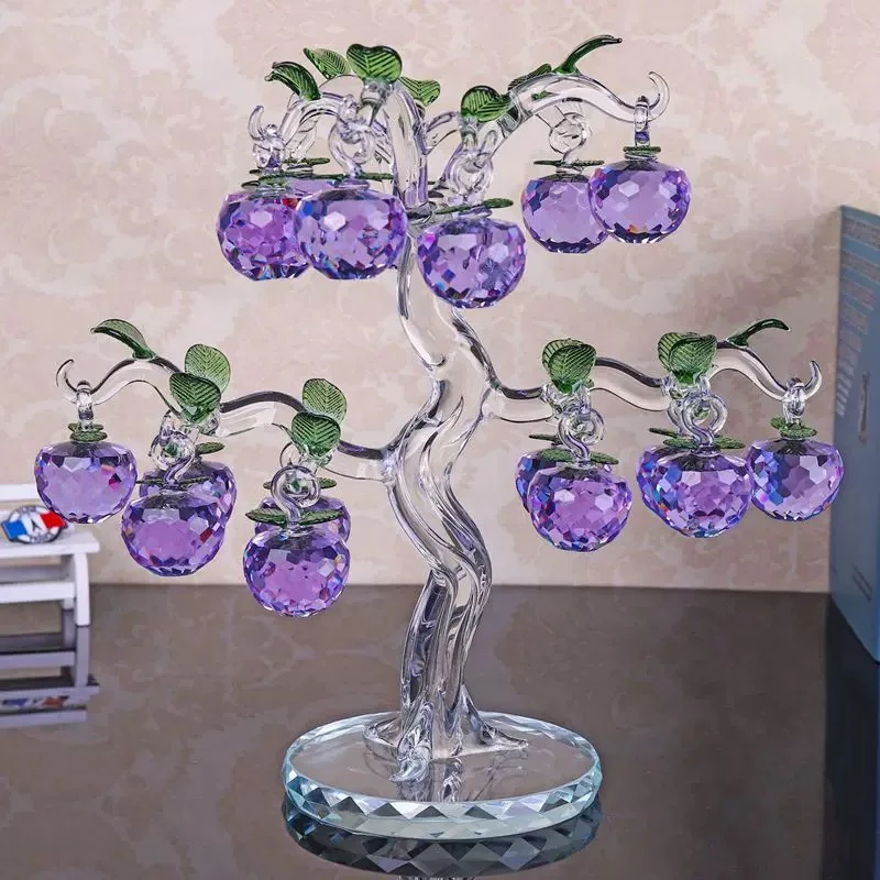 18挂紫色苹果树 水晶玻璃客厅样板间高级感摆件礼品