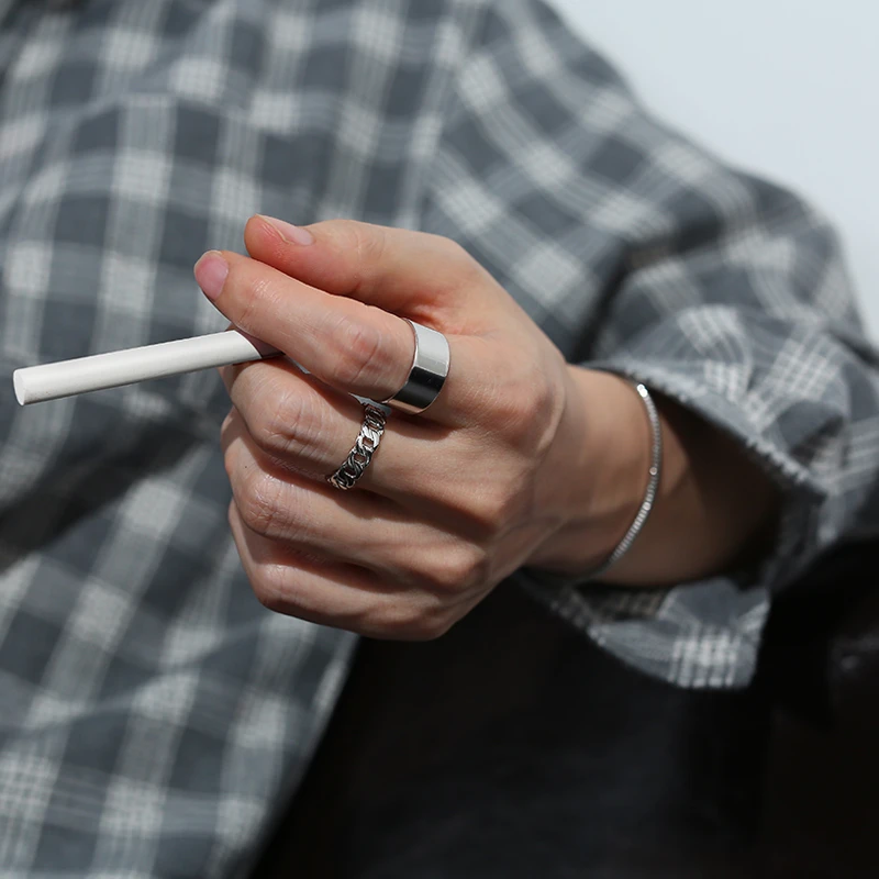 钛钢戒指 素戒男士戒指冷淡风高级时尚个性小众食指叠戴开口指环