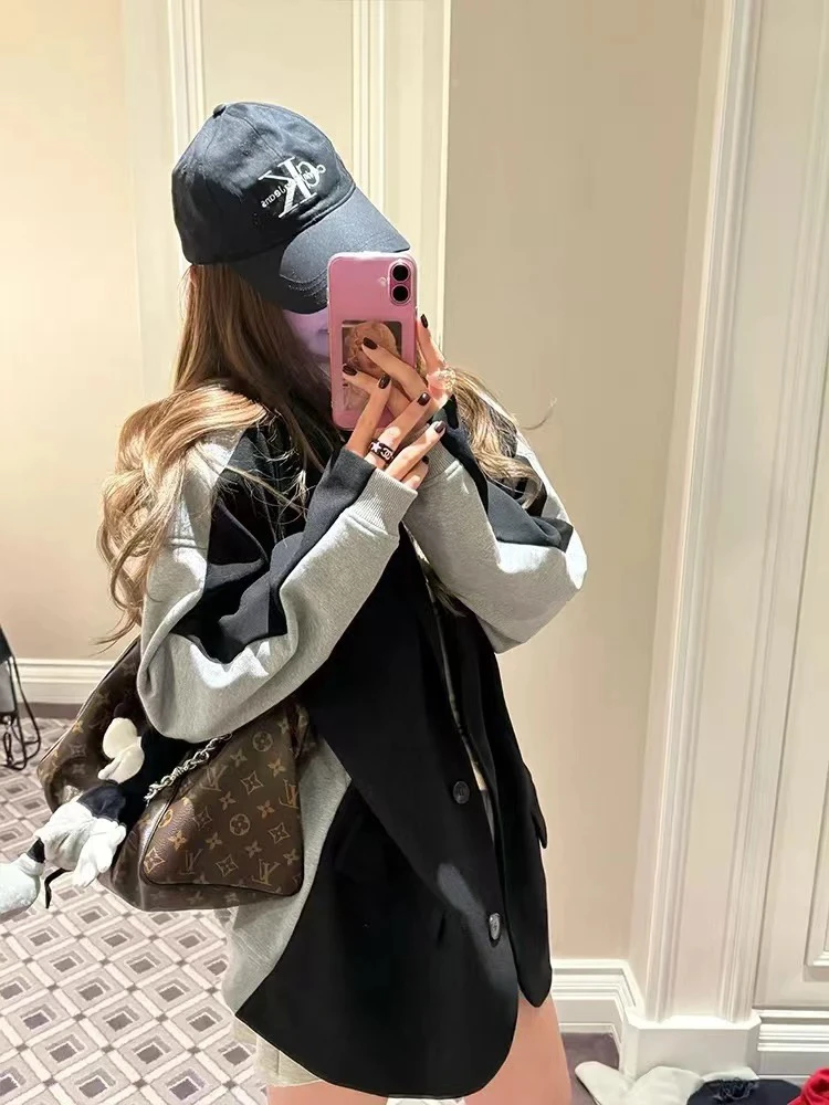 拼接撞色宽松休闲西装外套