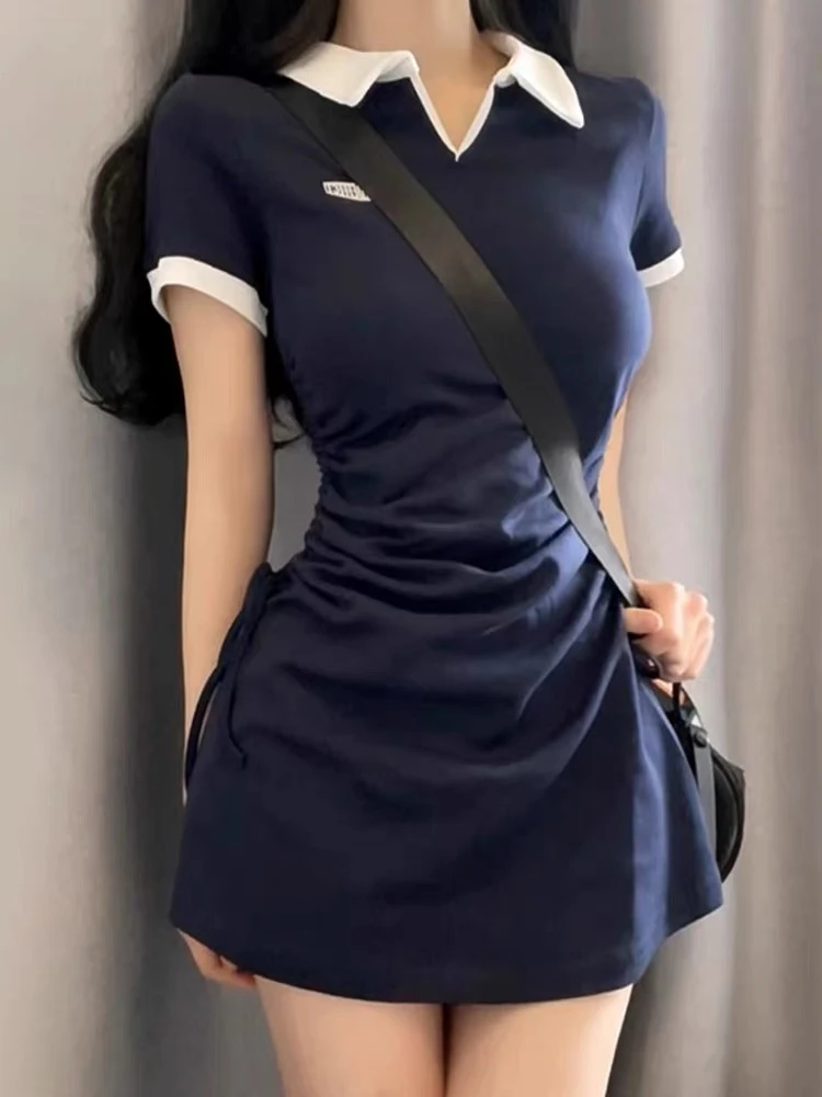 褶皱夏季针织性感短袖夏季辣妹紧身包臀短裙连衣裙